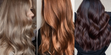 Três mulheres exibindo diferentes tons de cabelo com ondas: loiro bege, cobre e castanho escuro.