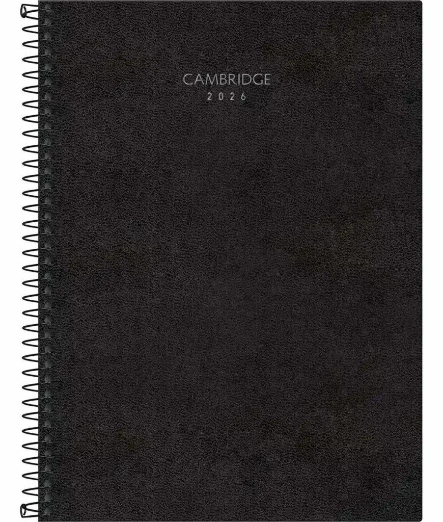 Planner Executivo Cambridge Planner Executivo Cambridge 2026, capa preta com espiral metálico.