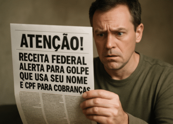 Homem lê jornal com alerta sobre golpe envolvendo nome e CPF