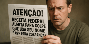 Homem lê jornal com alerta sobre golpe envolvendo nome e CPF