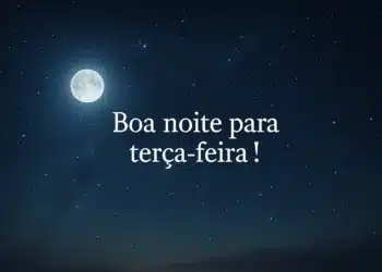 Imagem de uma noite estrelada com a lua, acompanhada de uma mensagem de boa noite para terça-feira, convidando para um descanso com pensamentos positivos.
