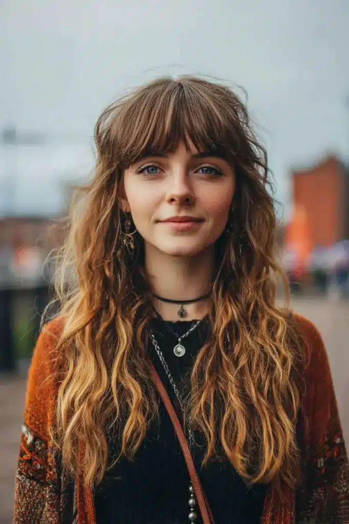 Corte Melena Boho com ondas naturais Corte Melena Boho com camadas leves e ondas naturais em comprimento médio.