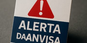 Cartaz com símbolo de alerta e texto 'Alerta da ANVISA'