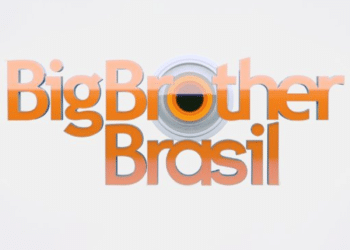 Logotipo colorido do Big Brother Brasil com destaque para uma lente de câmera