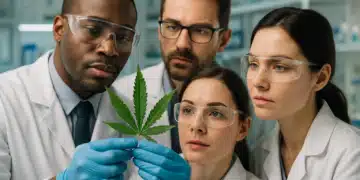 Análise científica de folha de cannabis em laboratório