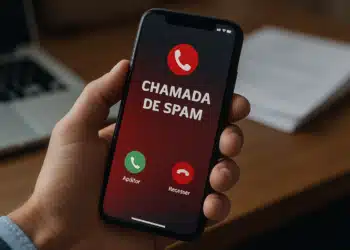 Celular mostrando uma chamada de spam na tela