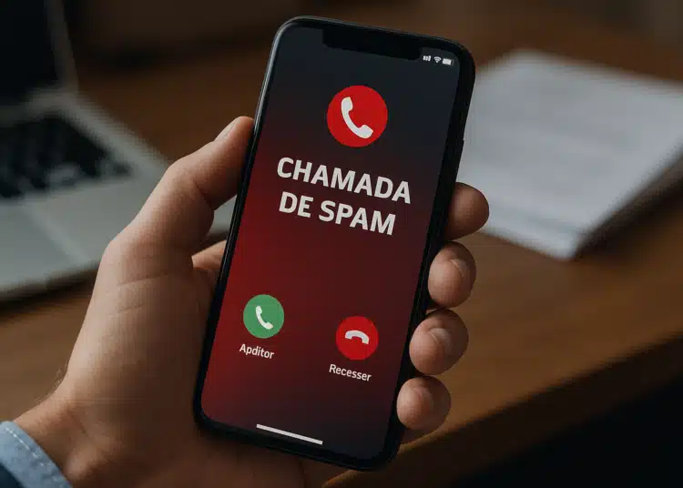 Celular mostrando uma chamada de spam na tela