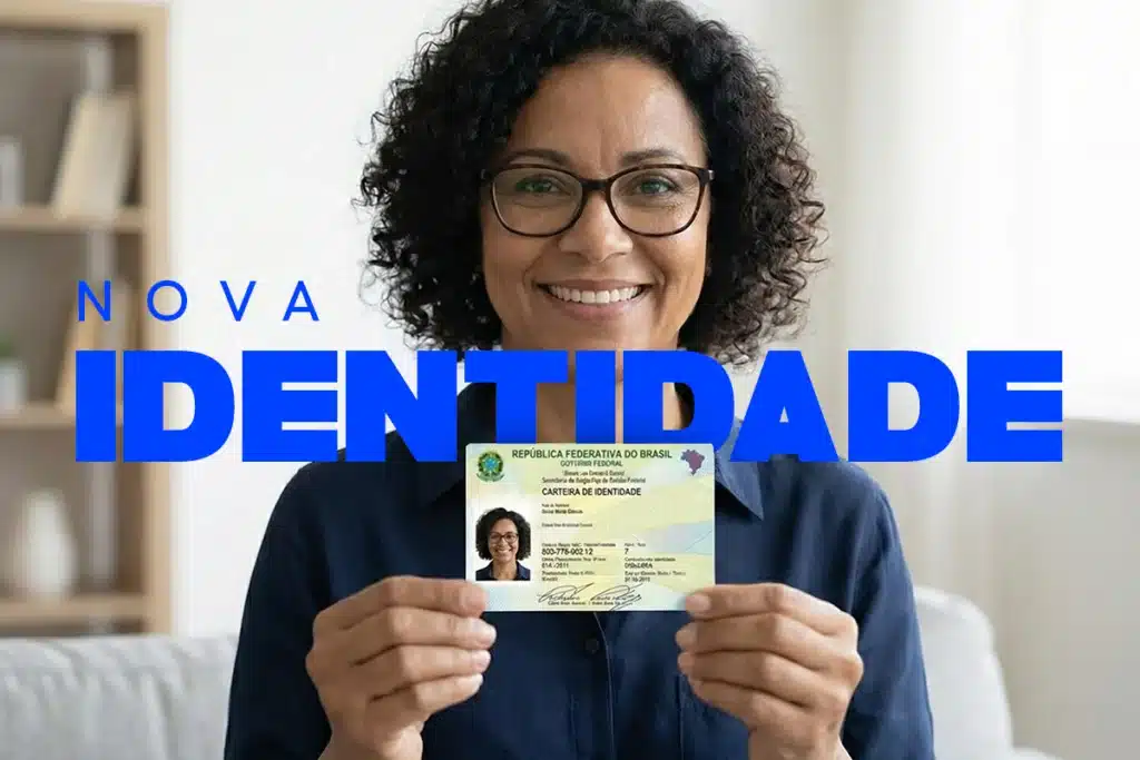 SAC Móvel: Locais e datas de atendimento Pessoa sorrindo e segurando a nova Carteira de Identidade do Brasil, com o texto 'Nova Identidade' em destaque.