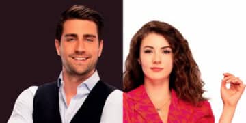 Cartaz da série Armadilha do Amor, com um casal central em fundo dividido