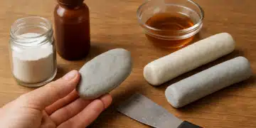 Ingredientes e massa para durepox artesanal sobre mesa de madeira
