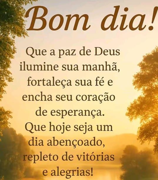 Mensagem motivacional de bom dia com paisagem ensolarada e árvores