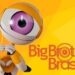 Ilustração do mascote RoBBB, um robô branco e amarelo com um grande olho lilás, fazendo um coração com as mãos ao lado do logotipo oficial do Big Brother Brasil em letras vermelhas e amarelas.