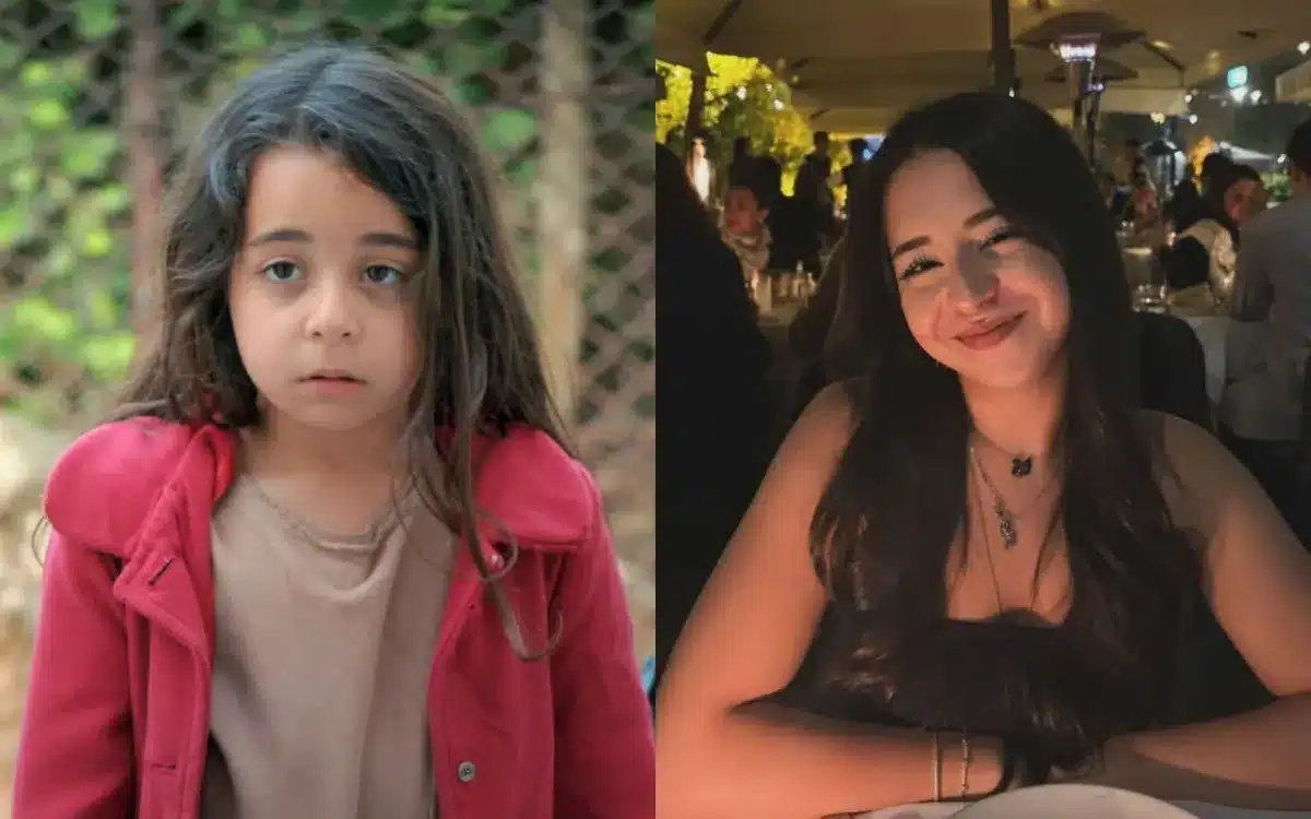 Evolução de Beren Gökyıldız desde a novela Mãe. Comparação mostra Beren Gökyıldız criança na novela Mãe e a atriz atualmente aos 16 anos.