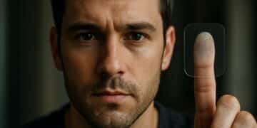 Homem realizando leitura biométrica com o dedo indicador para validação de cadastro