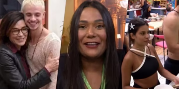 Grupo de brothers fantasiados dançando e rindo durante festa animada no BBB 2026