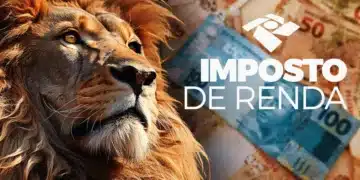 Leão com expressão imponente ao lado de várias notas de real brasileiras