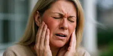 Mulher com dor de dente tocando o rosto